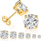 6 Pairs 14K Yellow Gold Plated Round Cut Clear Cubic Zirconia Stud Earring Pack...
