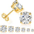 6 Pairs 14K Yellow Gold Plated Round Cut Clear Cubic Zirconia Stud Earring Pack...