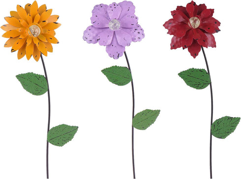 Floral Garden Stake Decor,Glow in Dark Shaking Head Outdoor Plant Pick Water Proof Metal Flower Stick for Lawn Yard Patio,Pathway Ornament,Set of ...