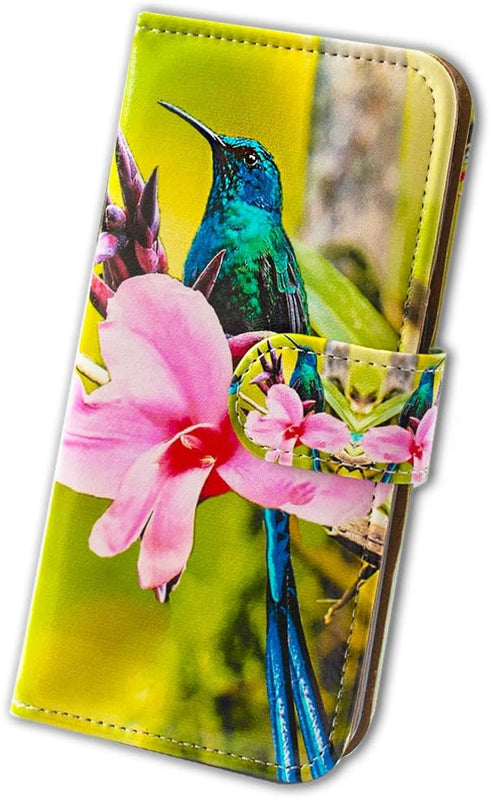 Case for iPhone XR, Hummingbird Pink Flower Leather Flip Wallet Case Phone Cover with Card Slot Holder Kickstand for iPhone XR...