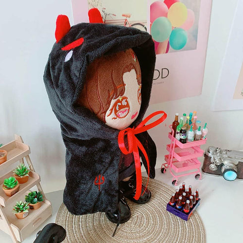 niannyyhouse Demon Clothes Suit 7.8in/20cm Plush Doll Clothes Shawl+ T-Shirt + Shorts 3-Piece Set Doll Dressup Black Robe...