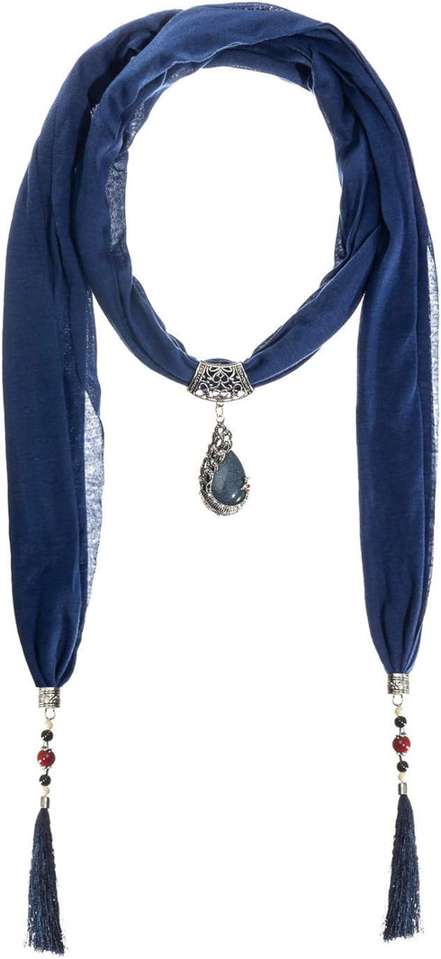 Vintage Polyester Scarf Alloy Resin Gem Pendant Women's Necklace Jewelry Scarves(sc0021)...