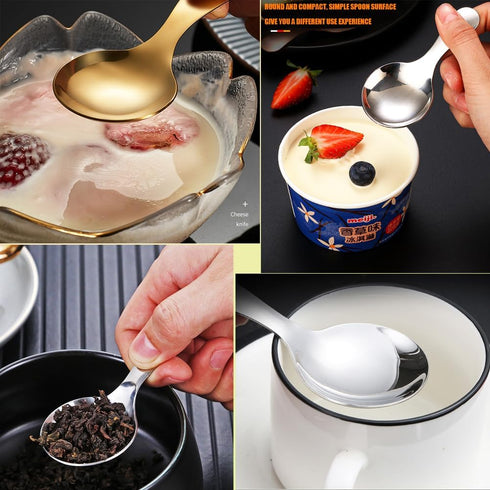 5PCS Short Handle Spoon, Stainless Steel Mini Spoons Thickened Small Round Spoon For Salt Condiments Dessert Tea Coffee (Silver)...