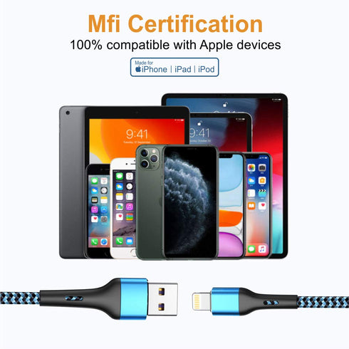 Durcord iPhone Charger 6FT/6/3/1.5, Lightning Cable Fast Charging Cable Nylon Braided Cord Compatible with iPhone 14/13/12/11 Pro Max/XS MAX/XR/XS...