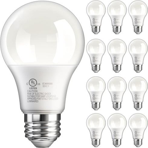 VOLIVO 12 Pack A19 LED Light Bulbs, Daylight 5000K, 9W(60 Watt Equivalent), 800 Lumens, 120V, E26 Standard Base, Non-Dimmable LED Bulb, UL Listed ...