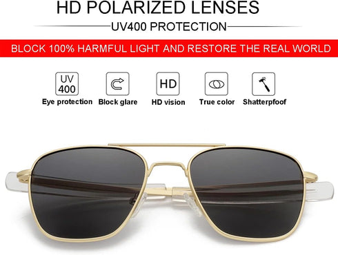 JOVAKIT Men's Polarized Aviator Sunglasses Retro Military Style Pilot Sun Glasses Bayonet Temples UV400 Protection...