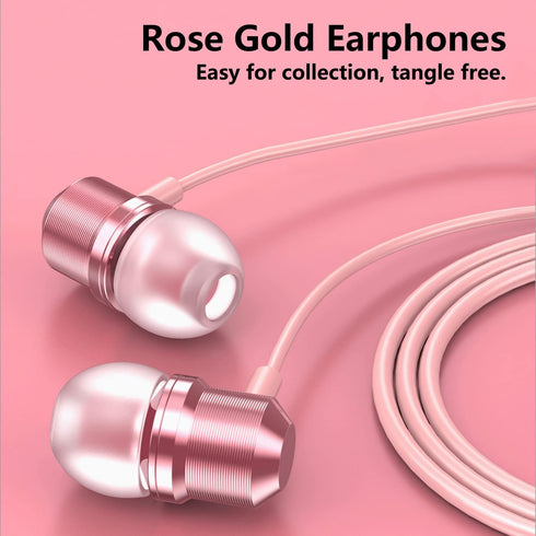 Rose Gold Earbuds, Girls Pink Earphones Wired with mic, Volume Control in Ear Headphones 3.5mm for Smartphones Mp3 Tablet Laptop...