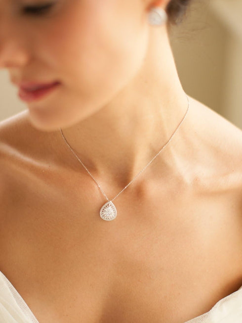 Mariell Pear-Shaped Solitaire Pendant Necklace for Brides, Bold ¾ CZ Crystal Drop, Vintage Wedding Bridal Jewelry for Weddings, Mother to The Brid...