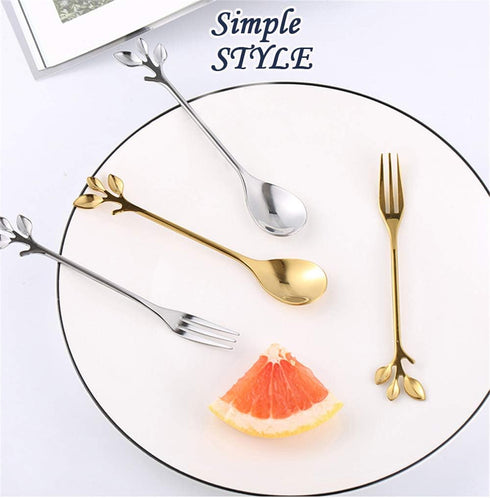 Appetizer Cake Fruit Forks Set of 8,Gold Leaf Cocktail Picks 4.7 Inches Tasting Dessert Forks Kitchen Accessory Wedding Party (8 Forks-Gold)...