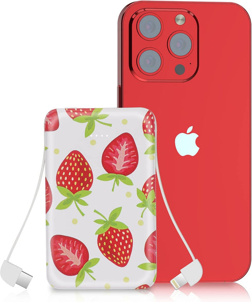 Portable Charger 5000mAh Cute Ultra Slim USB C Power Bank for Girls Mini Fast Charging Small Battery Pack with Built in Cables for iPhone iPad Sam...
