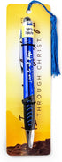 Light Up Scripture Pens With Bookmark - I Can Do All Things, Blue Ballpoint Pen w/ Stylus, LED Light & Black Ink, Bible Study Pens For Bible Journ...