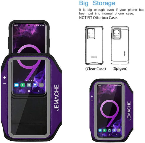 Galaxy Note 10+, 9, 8 Armband, JEMACHE Gym Run Workout Water Resistant Arm Band Case for Samsung Galaxy Note 8/9/10 Plus with Key Holder (Purple)...