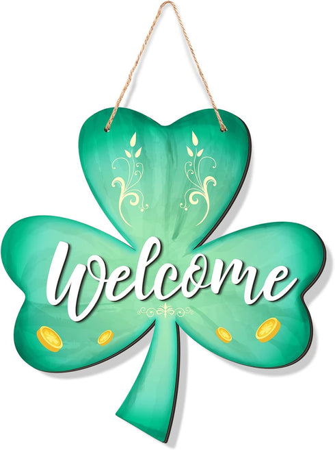 Jetec 12 x 11.5 Inch St. Patrick's Wall Pediments Wooden Irish Hanging Welcome Board Shamrock Plaques with Rope for St Patrick's Decor Window Home...