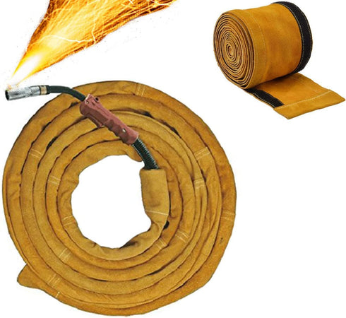 TIG Welding Torch Cable Cover/Sleeves inchzx Flame-Resistant Cowhide Leather Kevlar Stitched,MIG/Plasma Cable Sleeves Tig Cover,137 Inch (Yellow)...