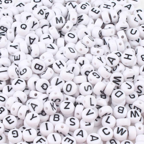 Song Xi 1200pcs White Round Acrylic Alphabet Beads - Black Letter Beads 4x7mm for Bracelets and Jewelry Making Key Chains...