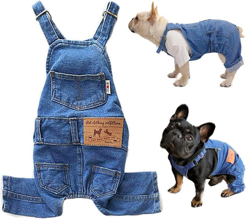 Dog Shirts Clothes Denim Overalls, Pet Jeans Onesies Apparel, Puppy Jean Jacket Sling Jumpsuit Costumes, Fashion Comfortable Blue Pants Clothing f...
