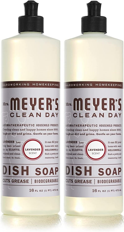 Mrs. Meyer's Liquid Dish Soap, Cruelty Free Formula, Lavender Scent, 16 oz - Pack of 2...
