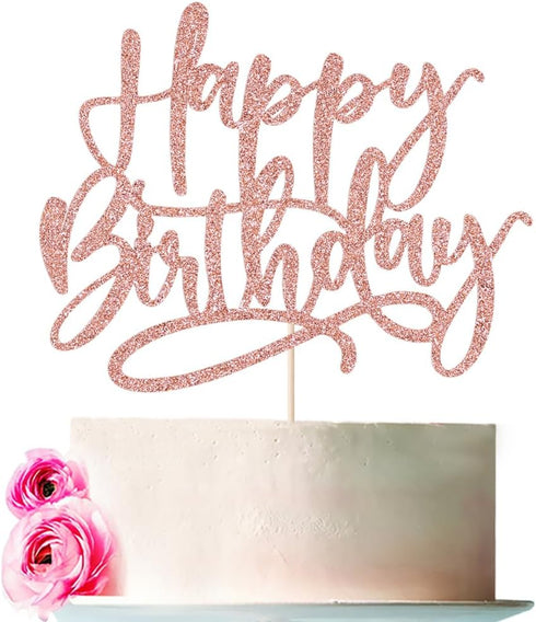 Glitter Happy Birthday Cake Topper, Anniversary Celebration Party Decoration, Birthday Cake Party Decoration Supplies (rose gold)...