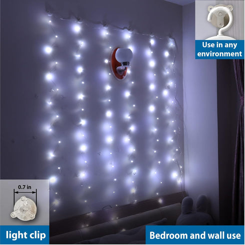 ZSJWL 3.3×5ft Short Curtain Lights with 8 Hook for Small Windows, 96 LED White Photo Clips String Light with 52 Clear Clips, Remote Control 8 Mode...