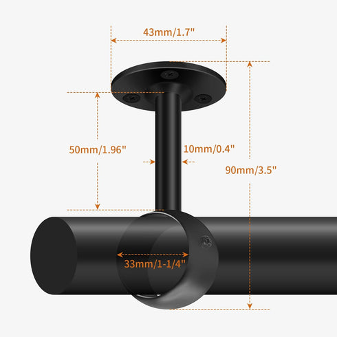 Ceiling Curtain Rod Brackets, Heavy Duty Curtain Rod Holders 1-1/4Inch Black Curtain Rod Hooks Hangers for Wall Closet Flange Rods Support, Curtai...