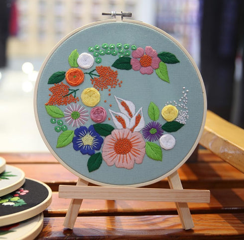Lauboruan Stamped Embroidery Kits for Beginners with Flowers Pattern, Easy DIY Craft Punch Needle Starter Cross Stitch Kit DIY Needlepoint Kits(No...