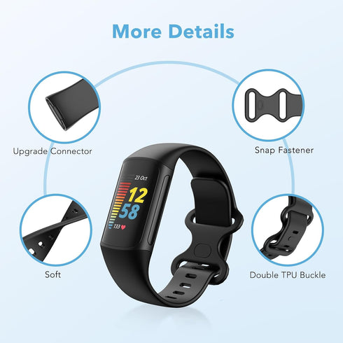 2 Pack Waterproof Bands Compatible with Fitbit Charge 5 / Fitbit Charge 6 for Women Men, Classic Soft Sports Replacement Wristbands for Women Men ...