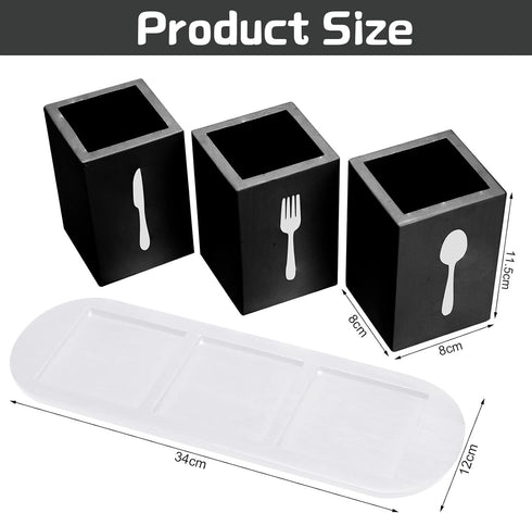 Kathfly 4 Pcs Silverware Caddy Utensil Holder for Countertop Silverware Organizer with Wood Tray Spoon Fork Holder for Kitchen Parties(Black)...