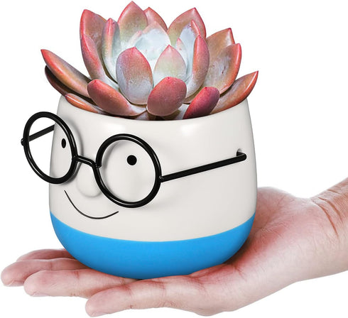 PRETYZOOM Ceramic Plant Pot Eyeglasses Design: Bonsai Pot Flower Pot Succulent Planter Plant Container Pen Brush Holder Cup...