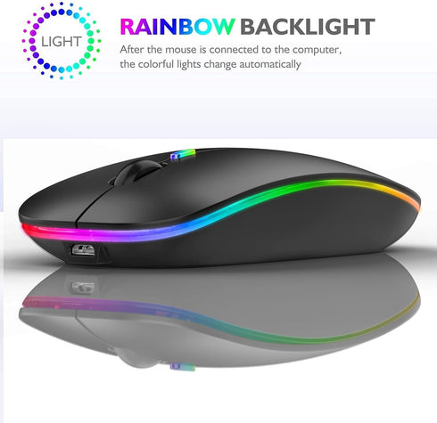 Neises Bluetooth Mouse?LED Slim Dual Mode (Bluetooth 5.1 + USB) 2.4GHz Rechargeable Silent with Type C Adapter for ipad/Laptop/PC/Mac/iPad pro/Com...