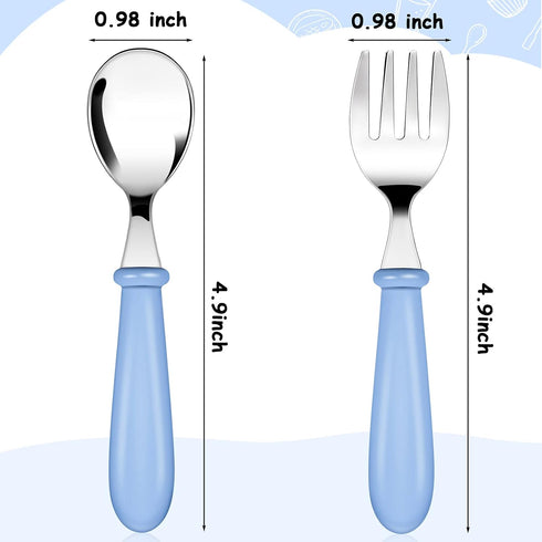 Honeydak 12 Pieces Toddler Utensils Kids Fork and Spoon Silverware Set colored Stainless Steel Safe Flatware Round Handle Utensils Baby Cutlery me...