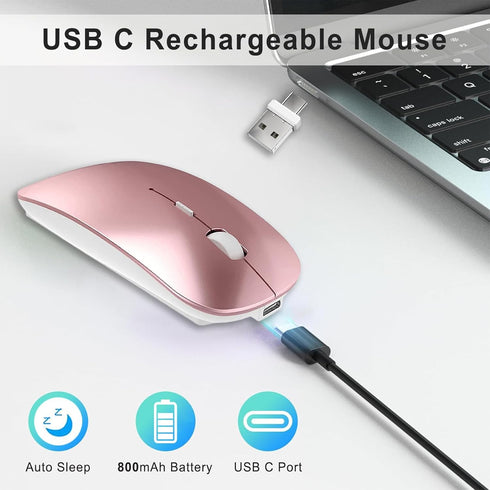 Wireless Bluetooth Rechargeable Mouse for Apple MacBook Air Pro iMac Mac Air, Wireless USB C Mouse Type C for iPad Air Pro/Surface Pro/Desktop, Bl...
