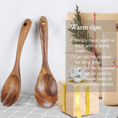 KALINCO Wooden Acacia Salad Servers with Salad Spoon and Fork Set Cooking Utensils for Kitchen (Natural Handmade Cookware) (salad servers)...