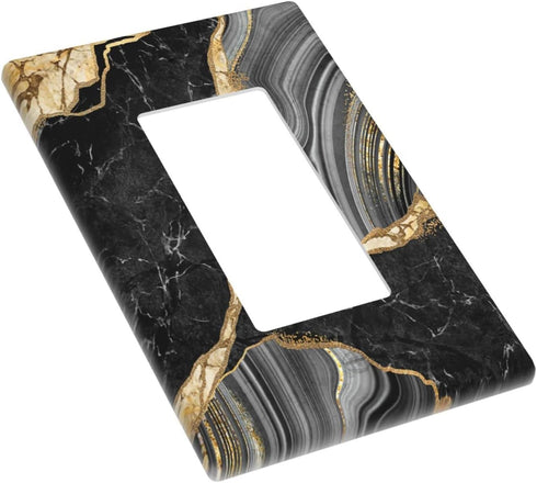 Black Gold Marble Single Gang Rocker Light Switch Plate Cover Decor Wall Plate Cover For Home Bedroom Kitchen Decorative 4.4 * 2.7 Inches Standard...
