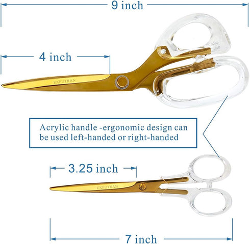 Acrylic Scissors, 9 inch and 7inch Set, Clear and Gold-Toned Scissors for Left and Right Hand, Craft Scissors,Gold Office Supplies and Accessories...