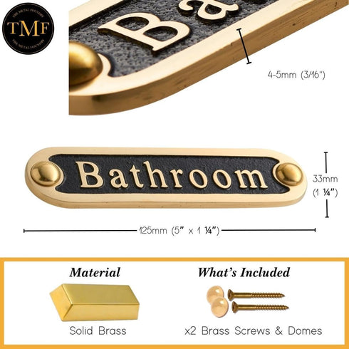 Bathroom Brass Door Sign. Traditional Style Home Décor Wall Plaque Handmade By The Metal Foundry UK....