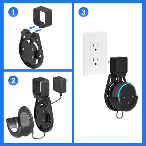 suptek Wall Mount Holder for Echo Dot 3rd Gen, Outlet Wall Mount Stand for Alexa, with Built-in Cable Management, Wall Screw or Stick-on Option, S...