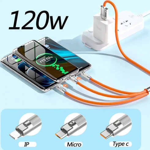 3 in 1 120W Fast Charge Cable, Zinc Alloy One Drag Three...