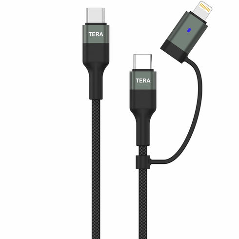USB 2.0 USB-C to C with Lightning Adapter 2-in-1 Sync and Charge Cable, Black 6 ft...