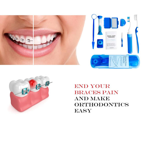 Portable Orthodontic Oral Care Kit - 2Pack - Travel Kit for Patients, Interdental Brushing Wax Floss Toothbrush Cleaning(Purple & Blue)...