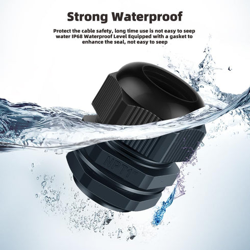 Cable Gland 2 Pack 1" NPT Waterproof Adjustable Connector Strain Relief Cord Connectors Joints Nylon with Gaskets…...