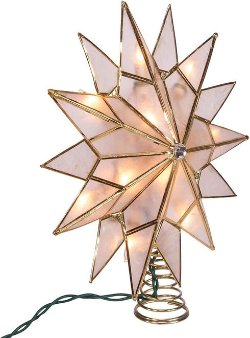 Kurt S. Adler UL3141 9.84" Brass Plated 7-Point Double Tip Capiz Star with Center Gem Tree Topper...