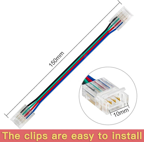 4 Pin RGB Led Connectors for Strip Lights 10mm Wide Unwired Gapless Solderless Transparent 22Awg Extension Wire Quick Connectors Adapter(6 pcs)...