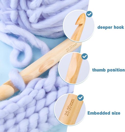 Wooden Crochet Hooks, 25mm Wooden Handle Crochet Hook Bamboo Knitting Crochet Needles with 10 pcs Knitting Stitch Markers for Handcraft Crocheting...