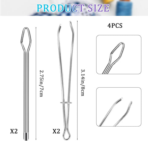 4 Pcs DIY Rope Threader Clip Drawstring Threader Tool Sewing Tool for Elastic Metal Easy Pull Drawstring Threader with Tweezer Sewing Tweezer Tool...