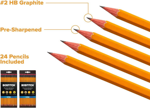 Bostitch Office Premium #2 Pencils, American Cedar Wood, Pre-Sharpened, HB Graphite, 24-Pack (BACP12Y-2PK)...