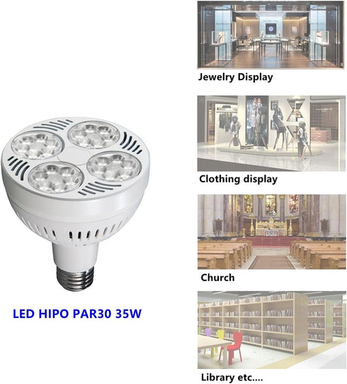 LED PAR30 Spotlight 35W 2900 Lumen 10000K 45° Cool White for Jewelry Lighting for Commercial Lighting...