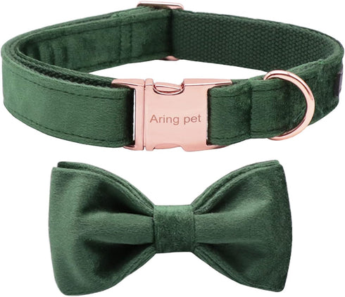 ARING PET Dog Collars with Bowtie-Velvet Dog Bow tie Collar, Adjustable Dark Green Dog Collar X-Small (Pack of 1)...