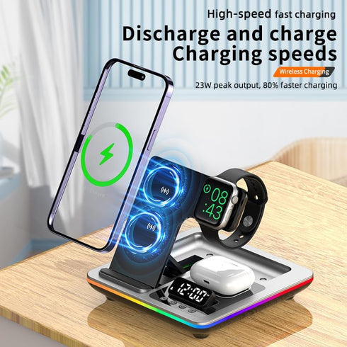 3in1 Wireless Charger Stand 15W Fast Charging for iPhone 15/14/13/12 Pro Max iWatch AirPods Charge Dock Station Holder (Silver), GBT-WD34...