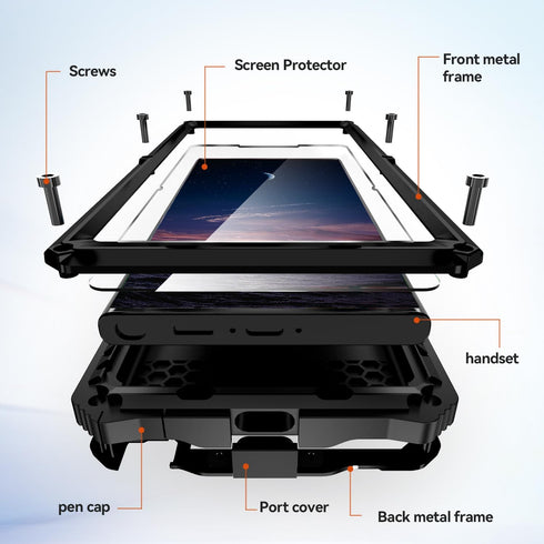 Compatible for Samsung Galaxy S24 Ultra 5G Case, Aluminum Metal Gorilla Glass Waterproof Shockproof Heavy Duty Sturdy Protector Cover,with Built-i...