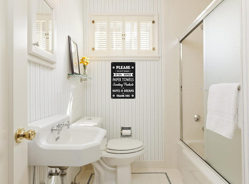 WhatSign Septic System Bathroom Signs 8"x12" Do Not Flush Q-tips Wipes Paper Towels Feminine Sanitary Products Signs Guest Bathroom Essentials Rul...